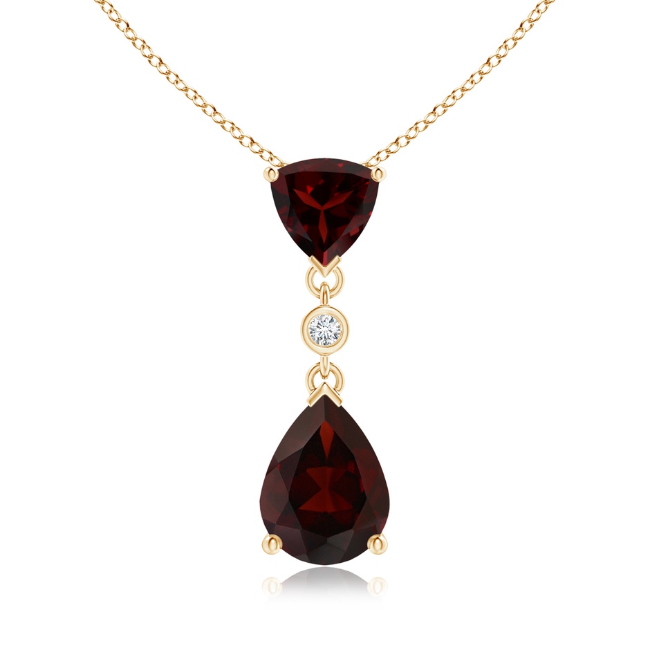 8x6mm A Trillion and Pear Garnet Drop Pendant with Diamond in 18K Yellow Gold 