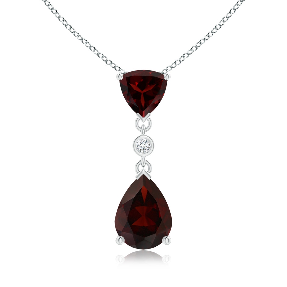 8x6mm A Trillion and Pear Garnet Drop Pendant with Diamond in S999 Silver 