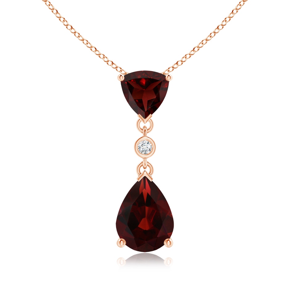 8x6mm AA Trillion and Pear Garnet Drop Pendant with Diamond in 18K Rose Gold 