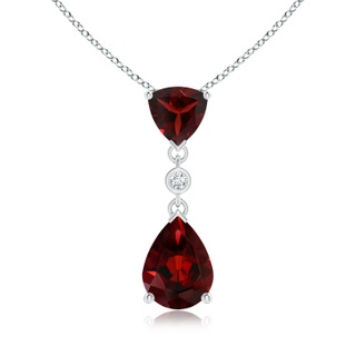 8x6mm AAA Trillion and Pear Garnet Drop Pendant with Diamond in S999 Silver