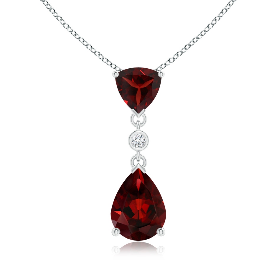 8x6mm AAA Trillion and Pear Garnet Drop Pendant with Diamond in White Gold 
