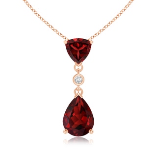 8x6mm AAAA Trillion and Pear Garnet Drop Pendant with Diamond in 18K Rose Gold