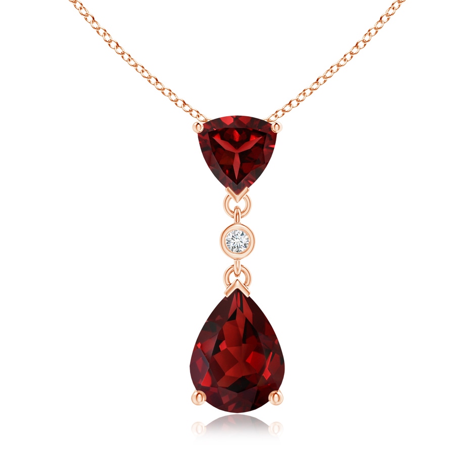 8x6mm AAAA Trillion and Pear Garnet Drop Pendant with Diamond in Rose Gold 