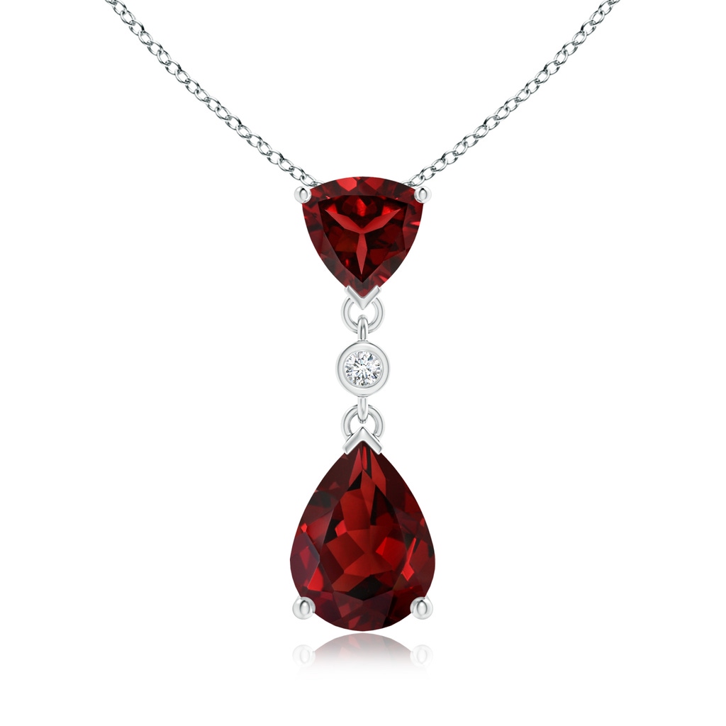 8x6mm AAAA Trillion and Pear Garnet Drop Pendant with Diamond in S999 Silver