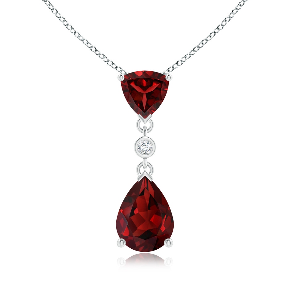 8x6mm AAAA Trillion and Pear Garnet Drop Pendant with Diamond in S999 Silver 