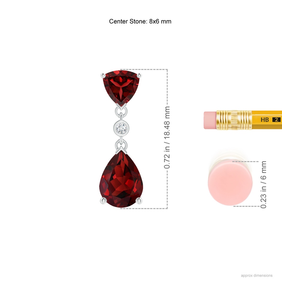 8x6mm AAAA Trillion and Pear Garnet Drop Pendant with Diamond in S999 Silver ruler