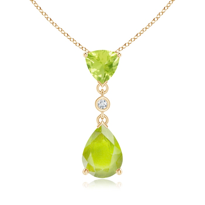 8x6mm A Trillion and Pear Peridot Drop Pendant with Diamond in Yellow Gold 