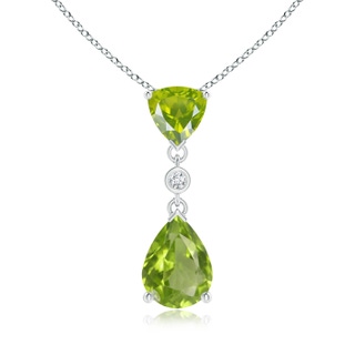 8x6mm AA Trillion and Pear Peridot Drop Pendant with Diamond in White Gold