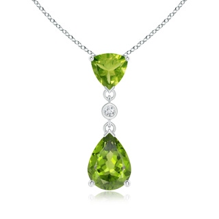 8x6mm AAA Trillion and Pear Peridot Drop Pendant with Diamond in White Gold