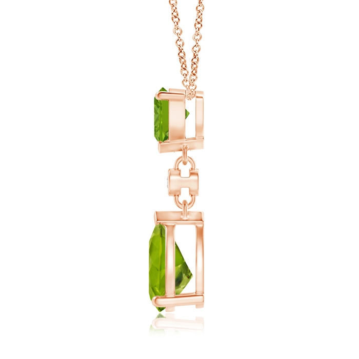 8x6mm AAAA Trillion and Pear Peridot Drop Pendant with Diamond in Rose Gold Product Image
