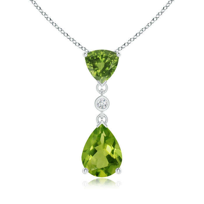 8x6mm AAAA Trillion and Pear Peridot Drop Pendant with Diamond in S999 Silver