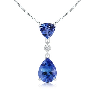 8x6mm AA Trillion and Pear Tanzanite Drop Pendant with Diamond in S999 Silver