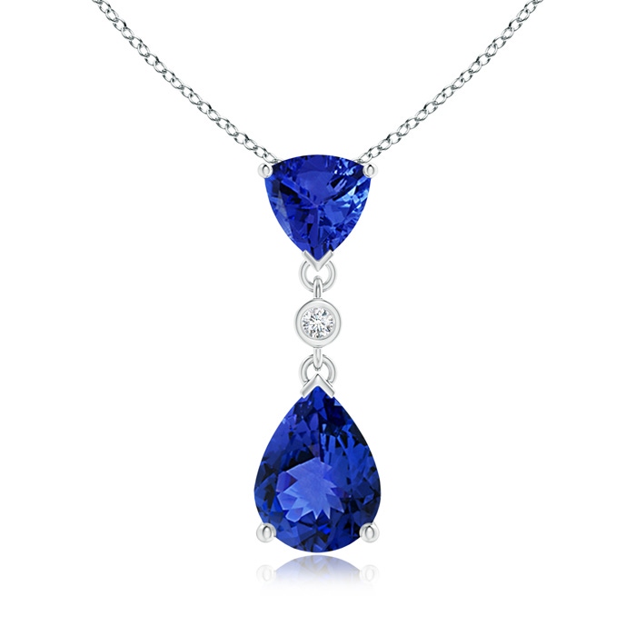 8x6mm AAA Trillion and Pear Tanzanite Drop Pendant with Diamond in 10K White Gold