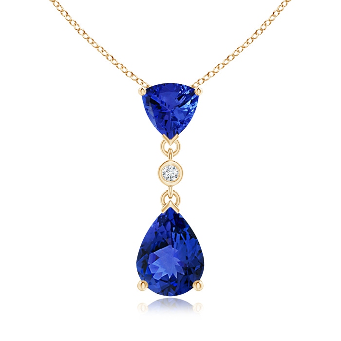 8x6mm AAA Trillion and Pear Tanzanite Drop Pendant with Diamond in Yellow Gold