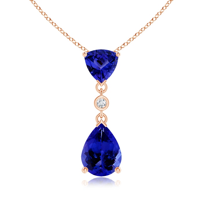 8x6mm AAAA Trillion and Pear Tanzanite Drop Pendant with Diamond in Rose Gold
