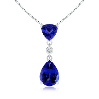 8x6mm AAAA Trillion and Pear Tanzanite Drop Pendant with Diamond in S999 Silver