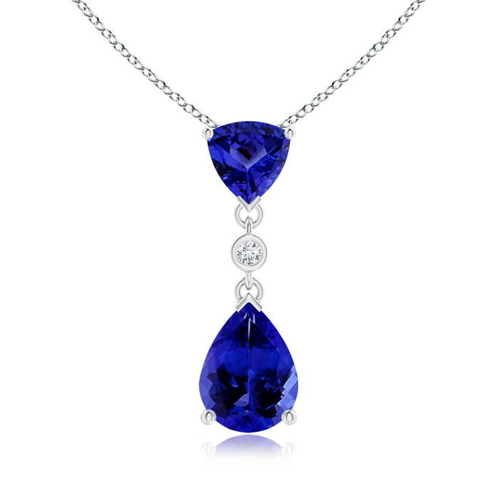 8x6mm AAAA Trillion and Pear Tanzanite Drop Pendant with Diamond in White Gold