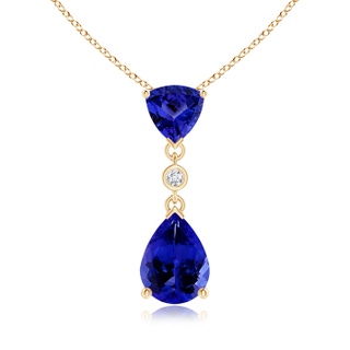 8x6mm AAAA Trillion and Pear Tanzanite Drop Pendant with Diamond in Yellow Gold