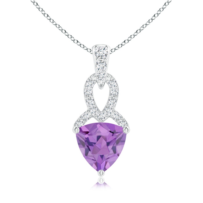 6mm A Trillion Amethyst Dangle Pendant with Diamond Accents in White Gold 