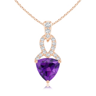 6mm AAA Trillion Amethyst Dangle Pendant with Diamond Accents in Rose Gold