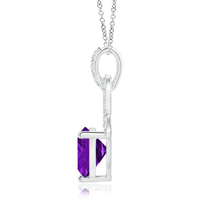 6mm AAA Trillion Amethyst Dangle Pendant with Diamond Accents in White Gold product image