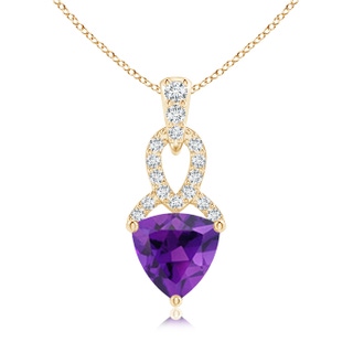 6mm AAA Trillion Amethyst Dangle Pendant with Diamond Accents in Yellow Gold