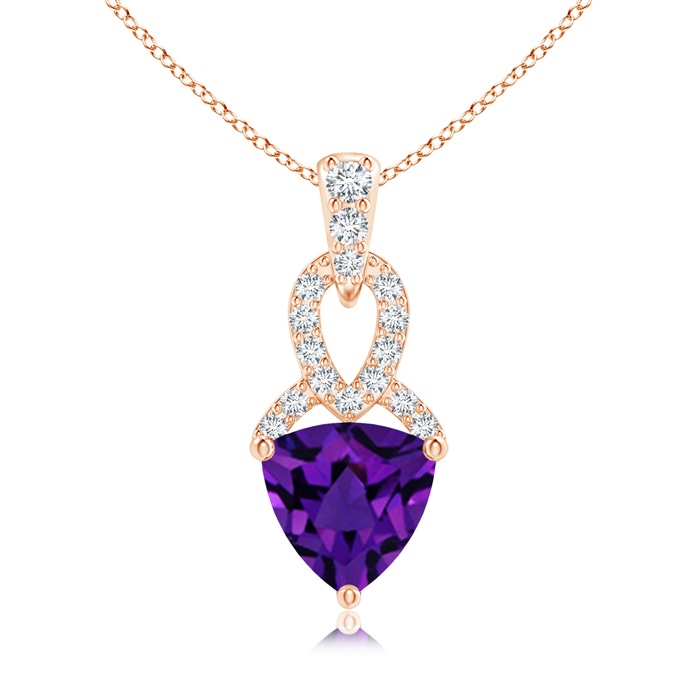 6mm AAAA Trillion Amethyst Dangle Pendant with Diamond Accents in Rose Gold