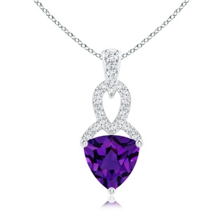 6mm AAAA Trillion Amethyst Dangle Pendant with Diamond Accents in White Gold