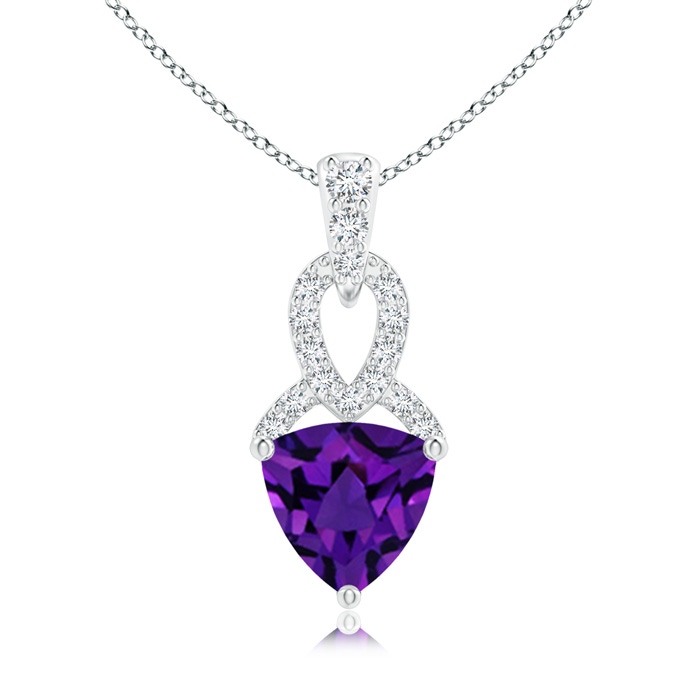 6mm AAAA Trillion Amethyst Dangle Pendant with Diamond Accents in White Gold 