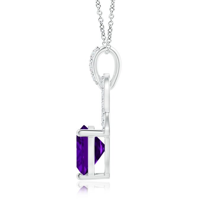 6mm AAAA Trillion Amethyst Dangle Pendant with Diamond Accents in White Gold product image