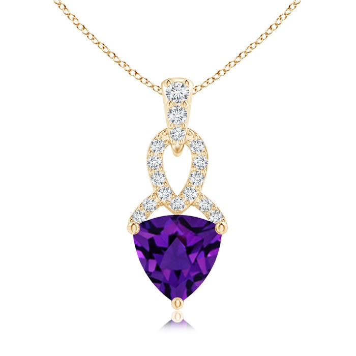 6mm AAAA Trillion Amethyst Dangle Pendant with Diamond Accents in Yellow Gold