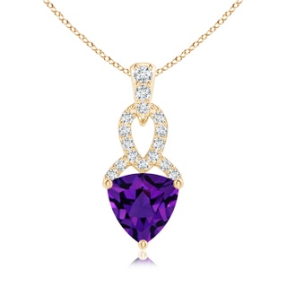 6mm AAAA Trillion Amethyst Dangle Pendant with Diamond Accents in Yellow Gold