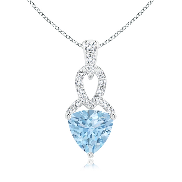 6mm AAA Trillion Aquamarine Dangle Pendant with Diamond Accents in White Gold
