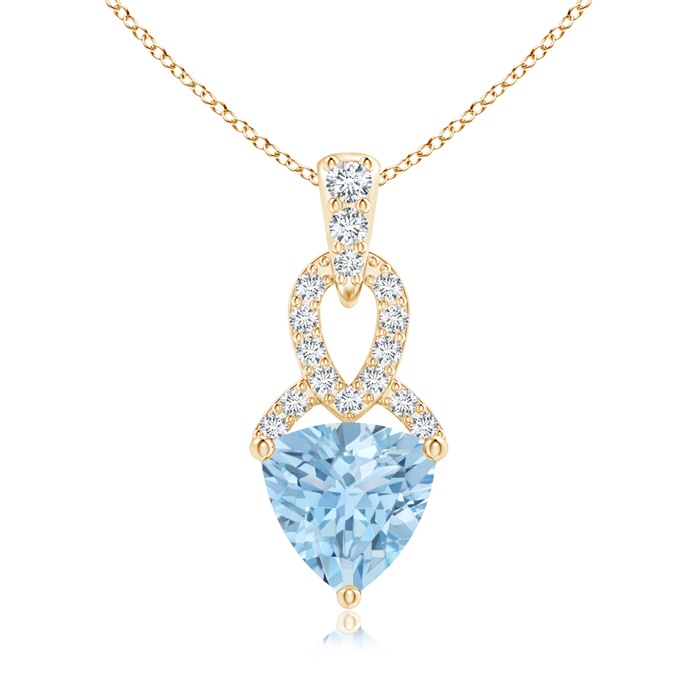 6mm AAA Trillion Aquamarine Dangle Pendant with Diamond Accents in Yellow Gold 