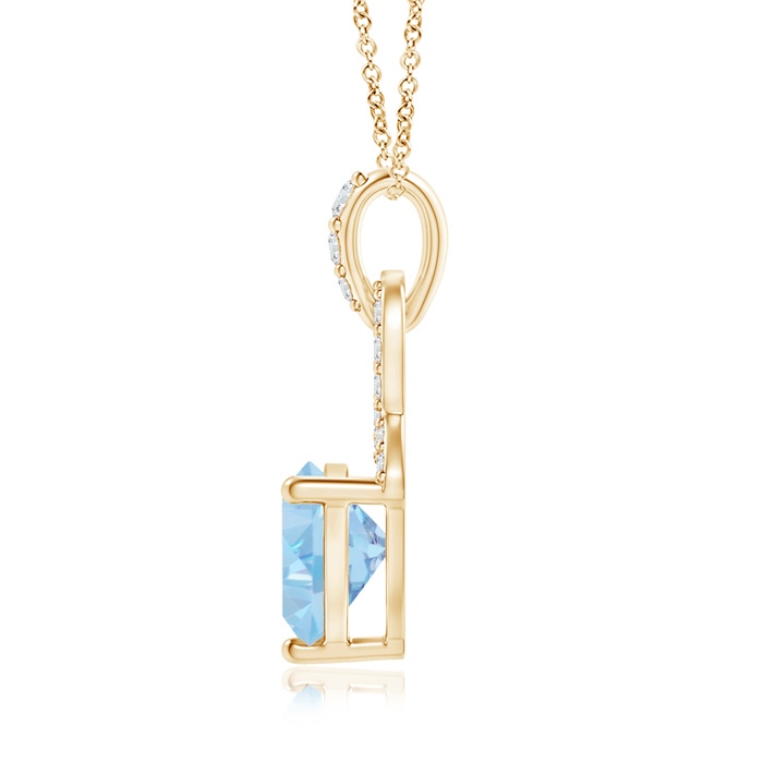 6mm AAA Trillion Aquamarine Dangle Pendant with Diamond Accents in Yellow Gold Product Image