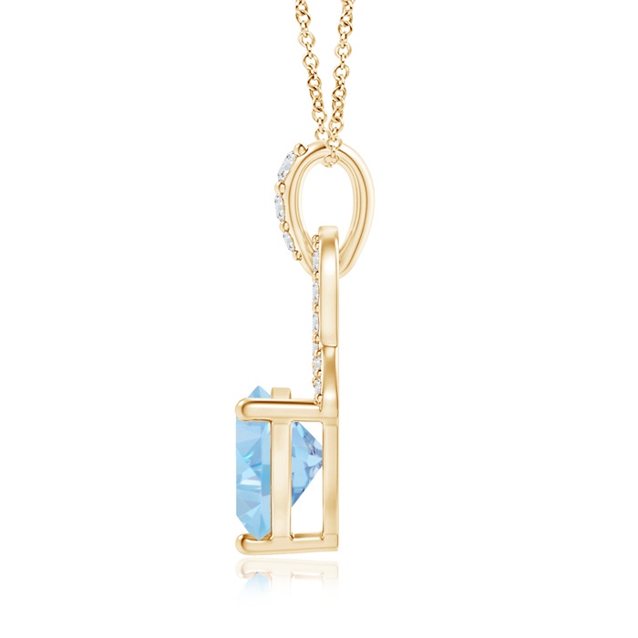 6mm AAA Trillion Aquamarine Dangle Pendant with Diamond Accents in Yellow Gold product image