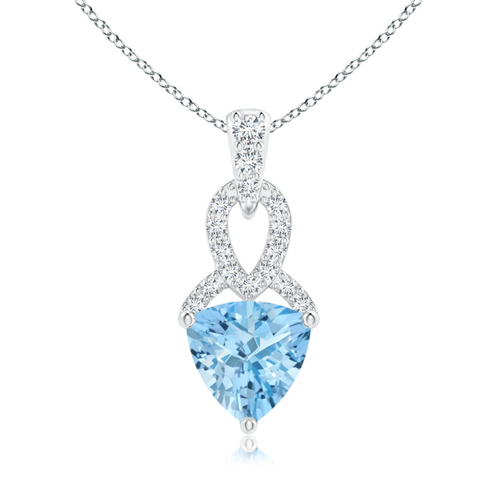 6mm AAAA Trillion Aquamarine Dangle Pendant with Diamond Accents in S999 Silver 