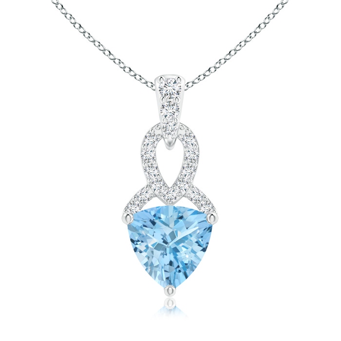 6mm AAAA Trillion Aquamarine Dangle Pendant with Diamond Accents in White Gold 