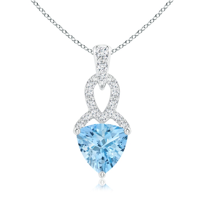 6mm AAAA Trillion Aquamarine Dangle Pendant with Diamond Accents in White Gold
