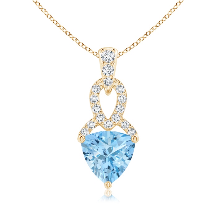 6mm AAAA Trillion Aquamarine Dangle Pendant with Diamond Accents in Yellow Gold