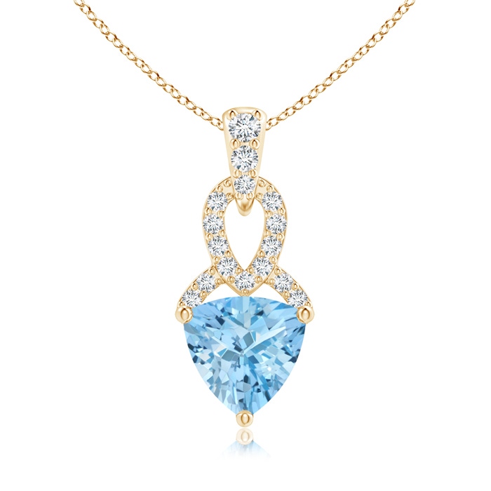 6mm AAAA Trillion Aquamarine Dangle Pendant with Diamond Accents in Yellow Gold 