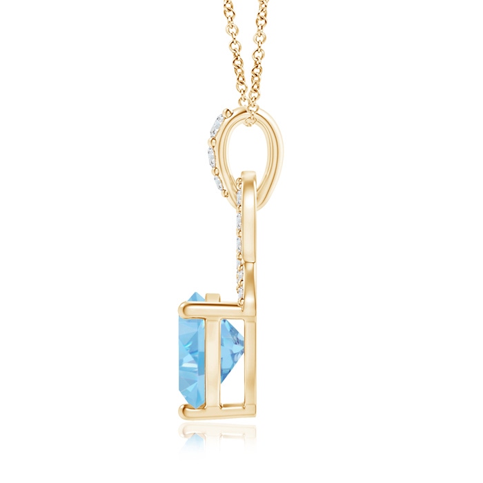 6mm AAAA Trillion Aquamarine Dangle Pendant with Diamond Accents in Yellow Gold product image