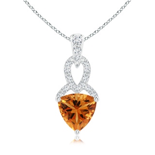 6mm AAA Trillion Citrine Dangle Pendant with Diamond Accents in White Gold