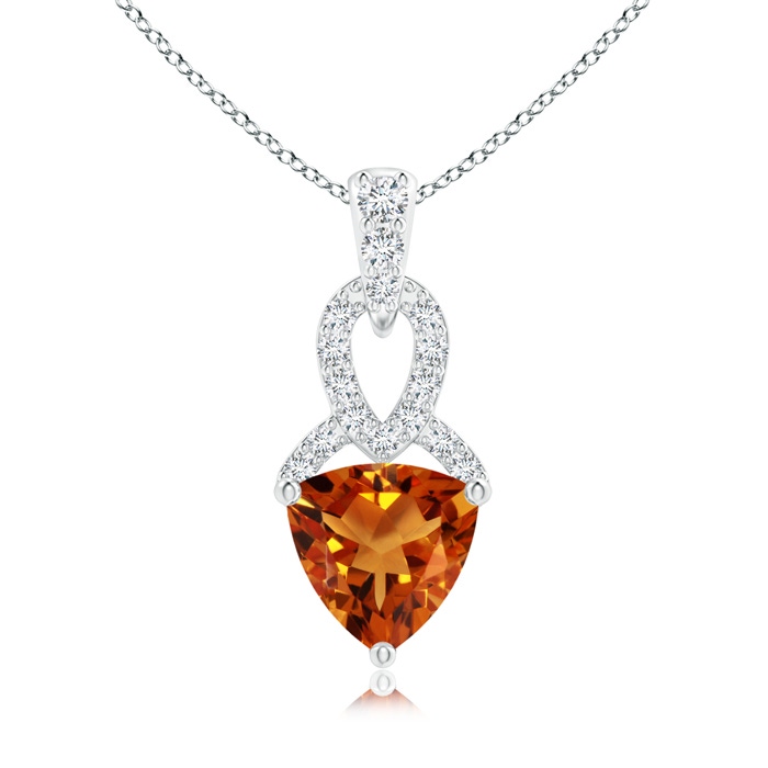 6mm AAAA Trillion Citrine Dangle Pendant with Diamond Accents in S999 Silver