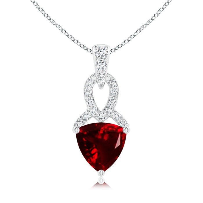 6mm AAA Trillion Garnet Dangle Pendant with Diamond Accents in White Gold