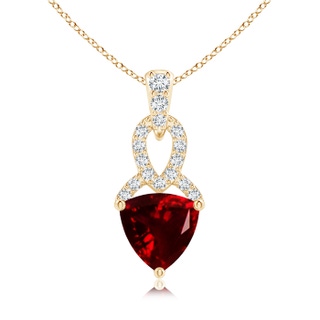 6mm AAA Trillion Garnet Dangle Pendant with Diamond Accents in Yellow Gold
