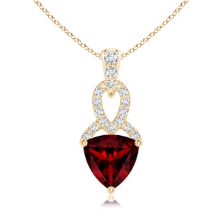 6mm AAAA Trillion Garnet Dangle Pendant with Diamond Accents in Yellow Gold