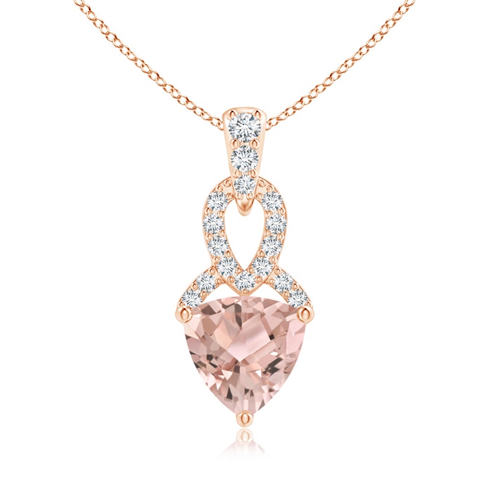 6mm AAA Trillion Morganite Dangle Pendant with Diamond Accents in Rose Gold