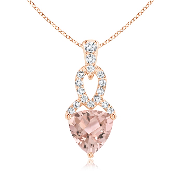 6mm AAA Trillion Morganite Dangle Pendant with Diamond Accents in Rose Gold 