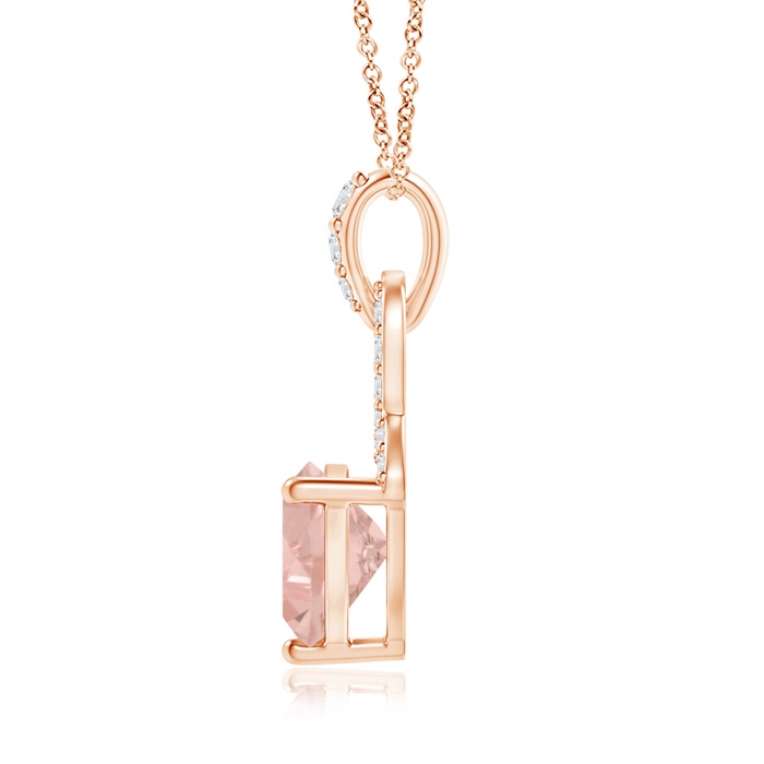 6mm AAA Trillion Morganite Dangle Pendant with Diamond Accents in Rose Gold product image